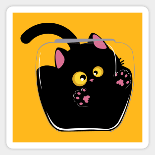 Black cat with yellow eyes in bowl Magnet